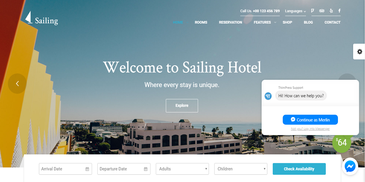 Sailing Hotel WordPress theme