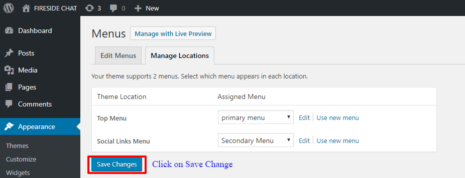 Menu Location Setting