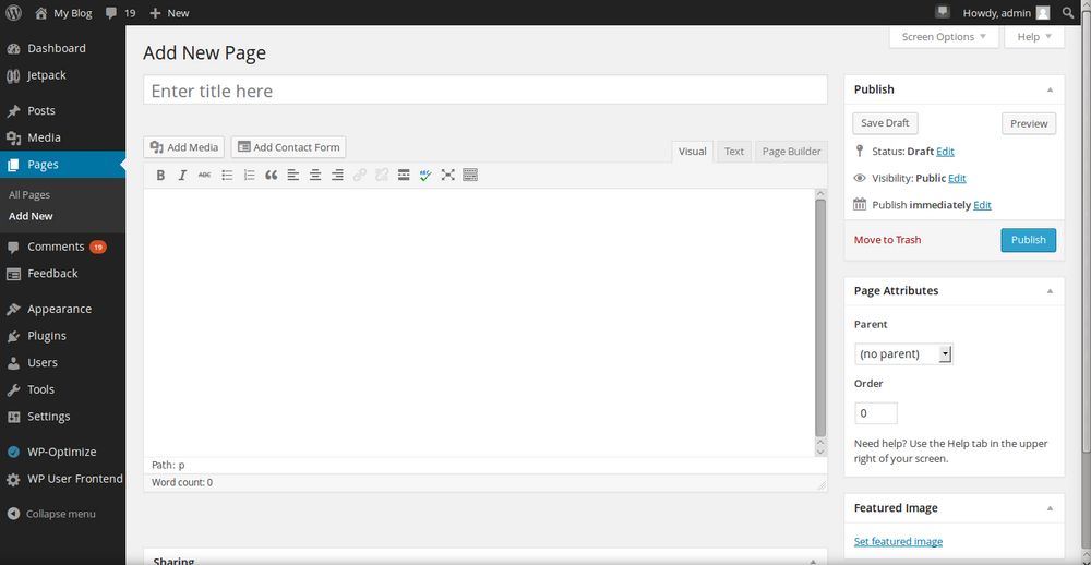 Wordpress add new page Wordpress add new page