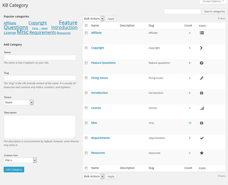 BWL Knowledge Base Manager Category Set Up