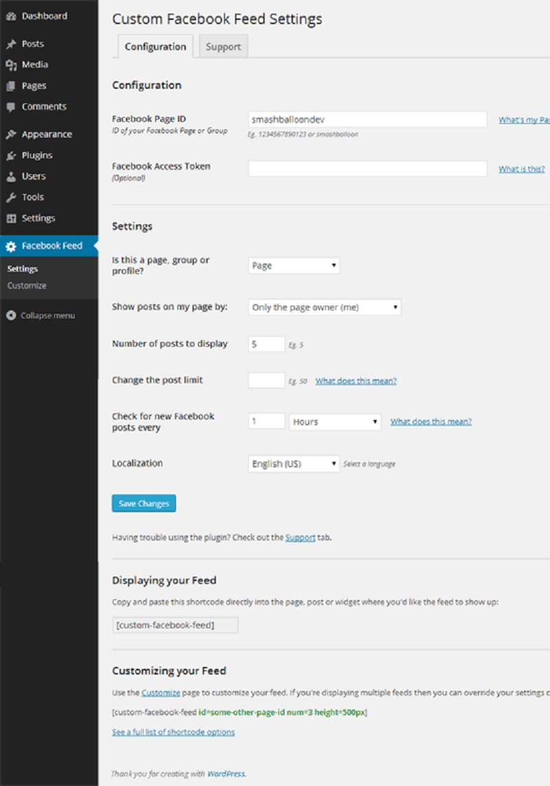 Custome Facebook Feed Settings Custome Facebook Feed Settings