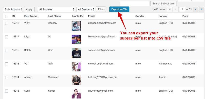 Export Subscribers CSV Formate