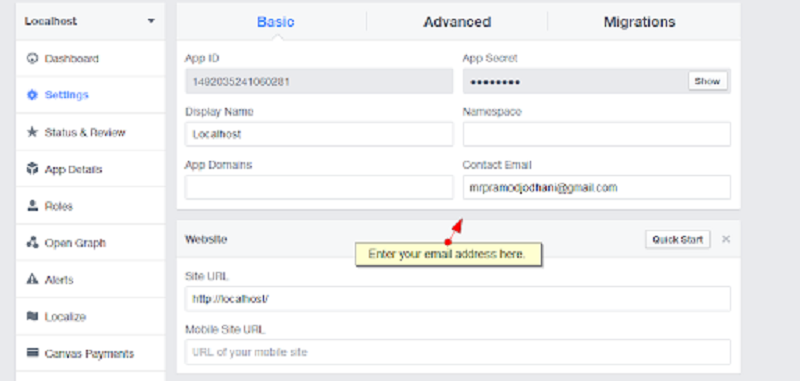 Facebook Developer’s App Settings
