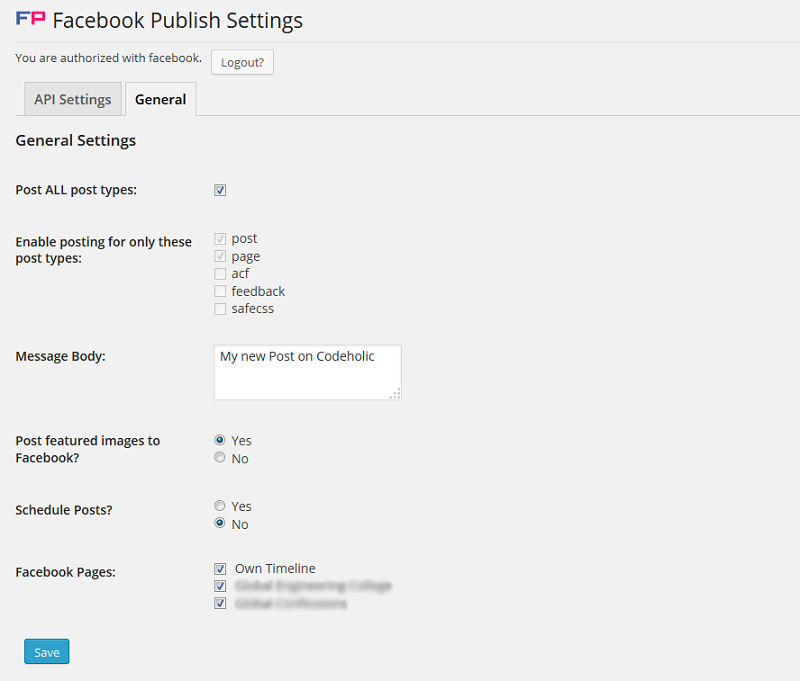Facebook Publish General Setting Facebook Publish General Setting