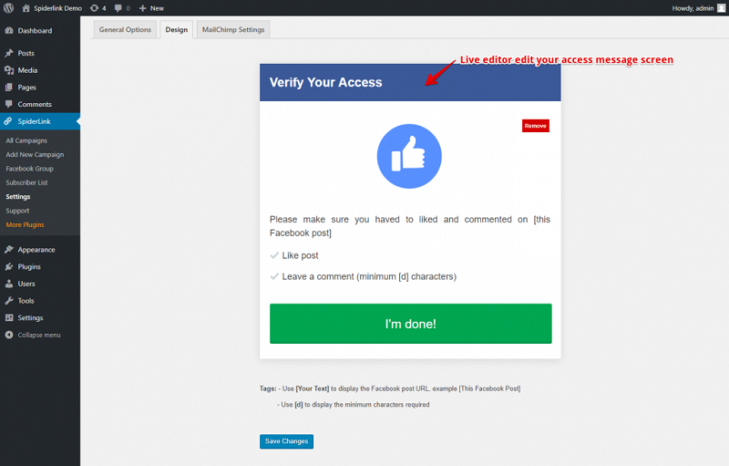 Facebook Spiderlink Done Button Facebook Spiderlink Done Button