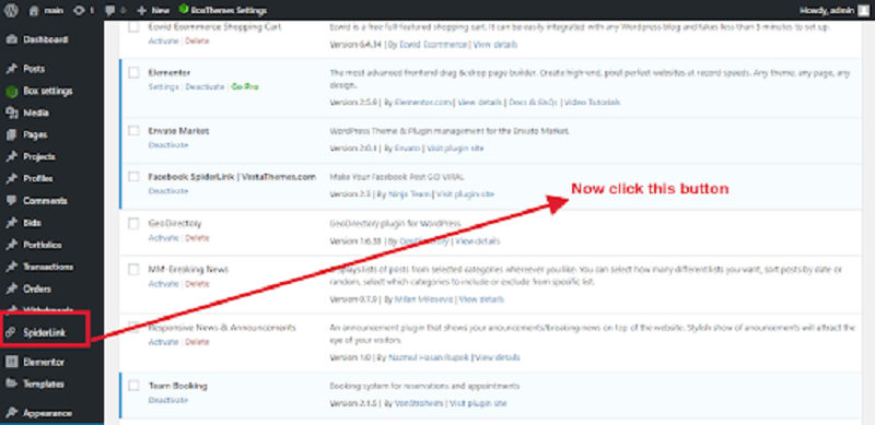 Facebook Spiderlink Plugin Admin Dashboard