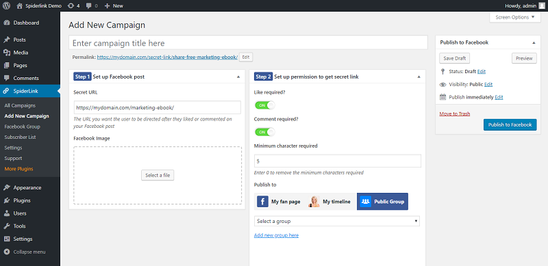 Facebook Spiderlink Publish Button Facebook Spiderlink Publish Button