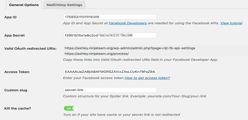 Facebook Spiderlink Settings Facebook Spiderlink Settings