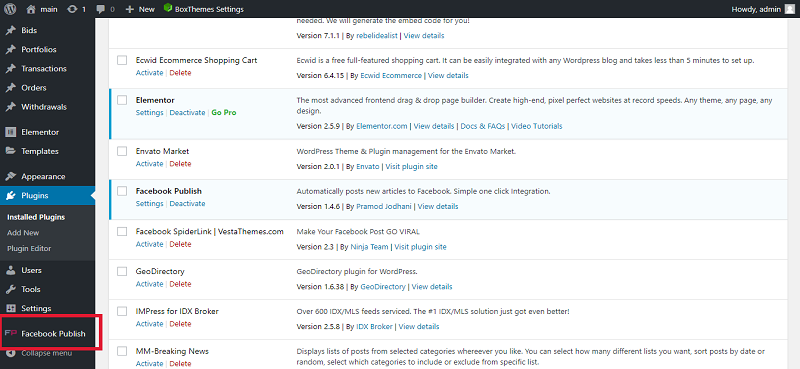 Plugin admin dashboard Plugin admin dashboard