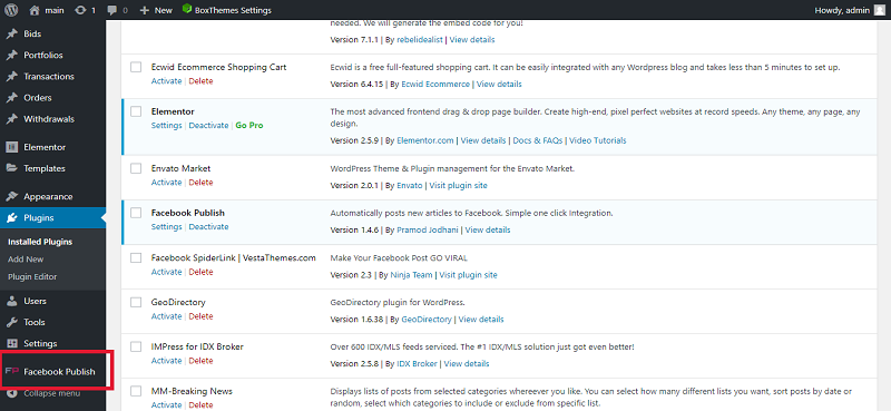 Plugin admin dashboard