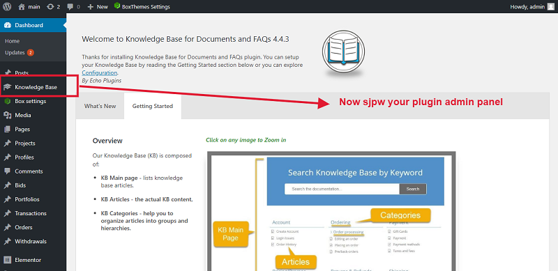 Plugin on admin dashboard