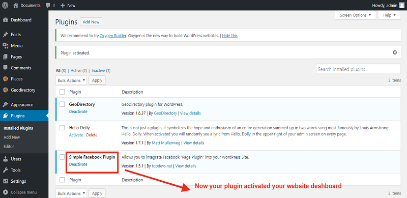 Simple Facebook Plugin in Dashboard Simple Facebook Plugin in Dashboard