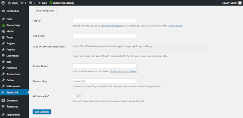 Spiderlink General Option Spiderlink General Option