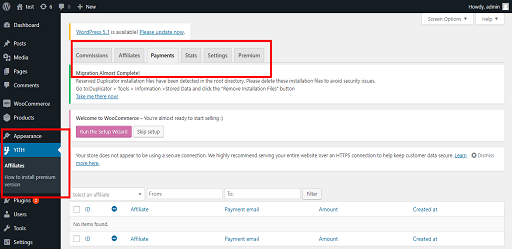 YITH Woocommerce Affiliates Dashboard