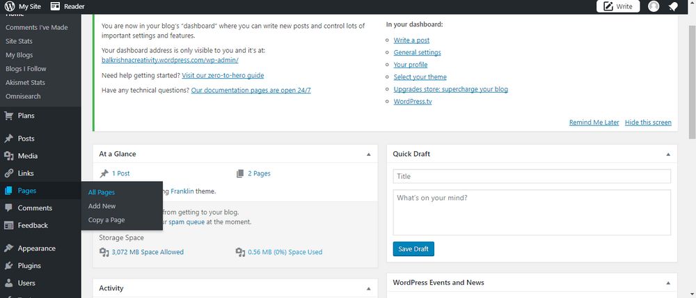 all pages in dashboard