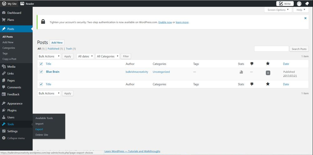wp export WordPress export
