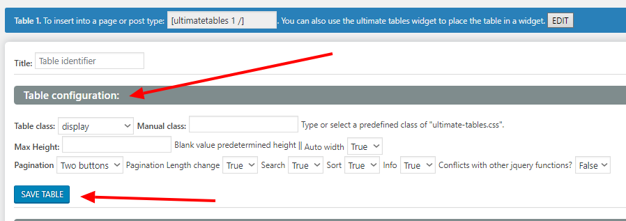 Table configuration