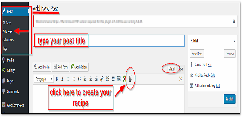 Click on the Recipe Card icon add new page