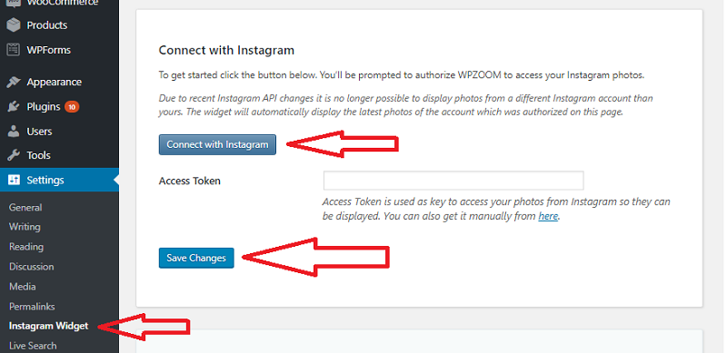 Instagram Widget by WPZOOM Dashboard