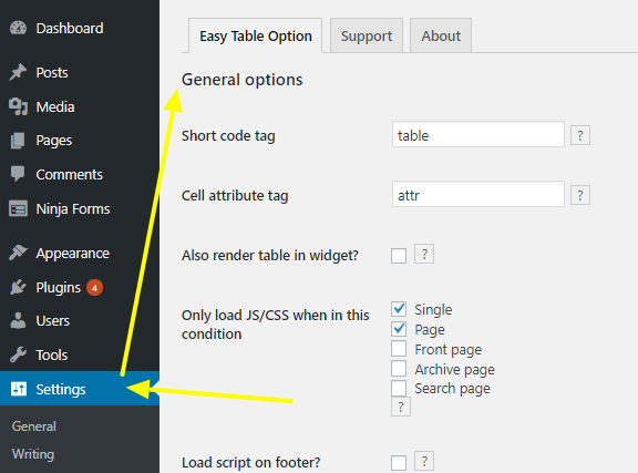 easy table option