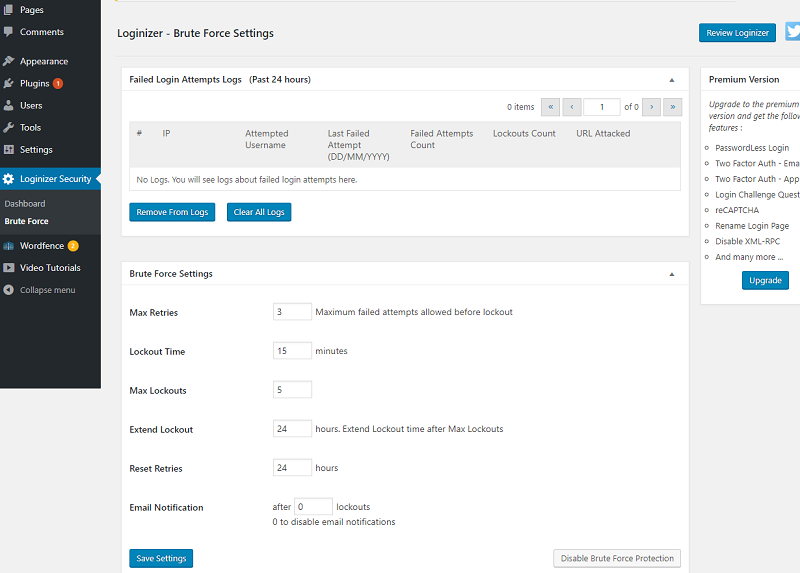 Loginizer Dahsboard