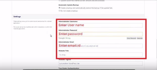 Settings Username install WordPress on GoDaddy