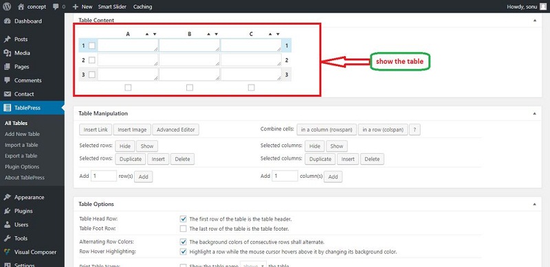 TablePress Plugin Settings