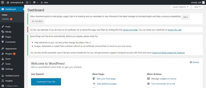 Website Dashboard WordPress dashboard