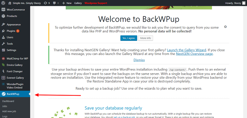 BackWPup Menu