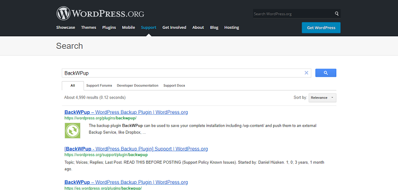 BackWPup Plugin Search