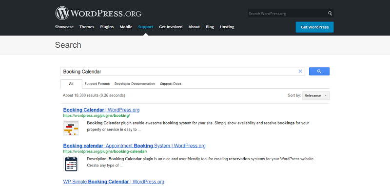 Booking Calendar Plugin Search