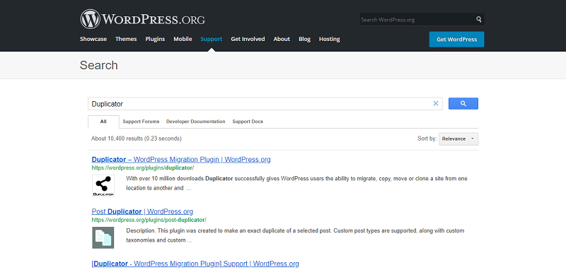 Duplicator Plugin Search