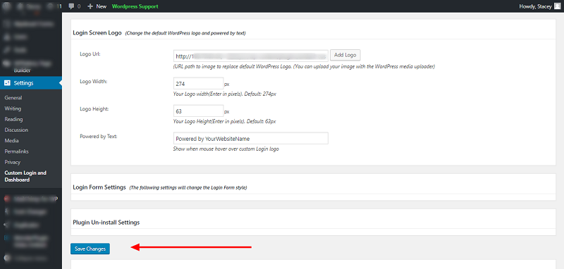 Erident Custom Login and Dashboard Save Changes