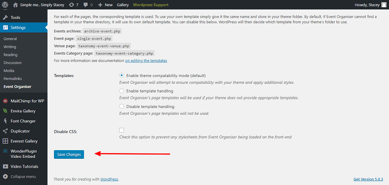 Event Organiser Plugin Settings