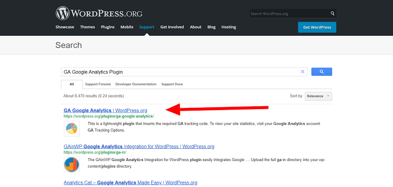 GA Google Analytics Plugin Search