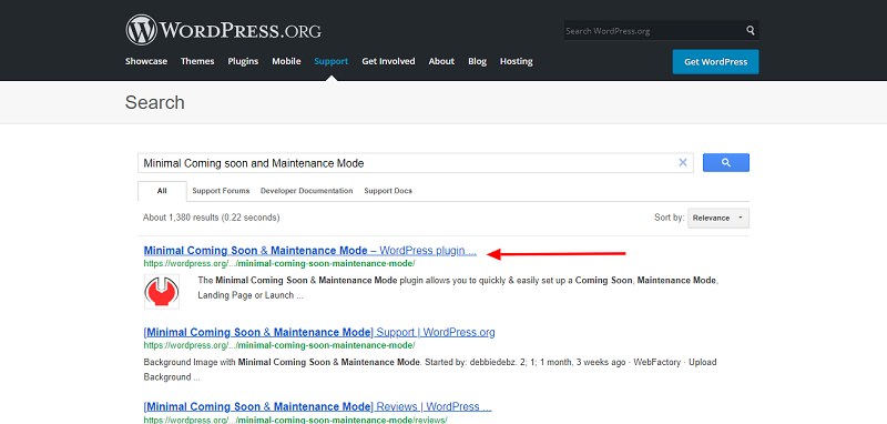 Minimal Coming Soon and Maintenance Mode Plugin Search