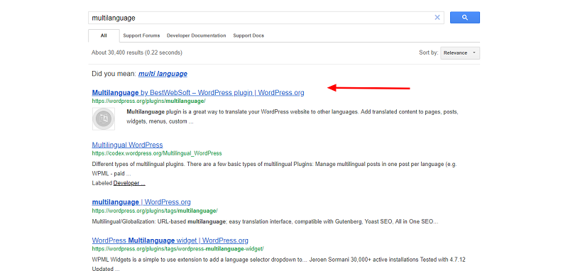 Multilanguage Plugin Search