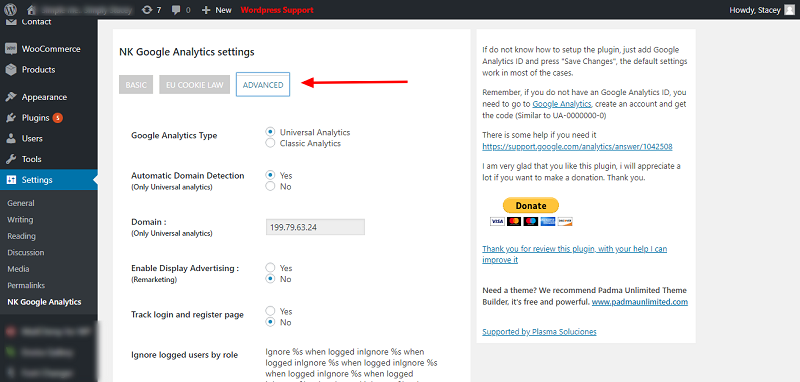 NK Google Analytics Advanced Settings