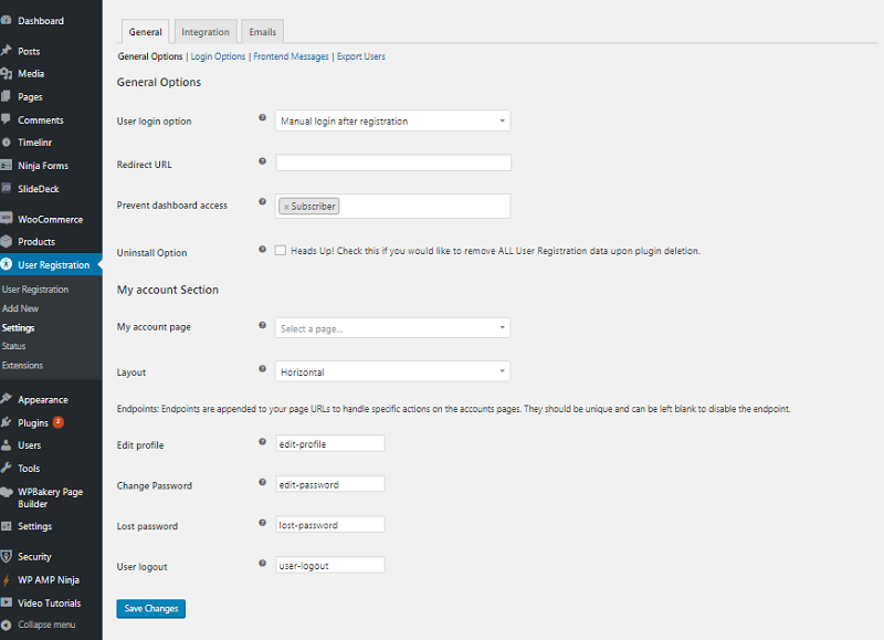 User Registration Plugin Setup