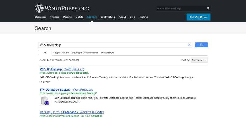 WP-DB-Backup Plugin Search