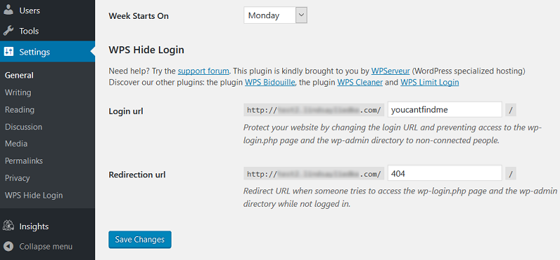 change wordpress login url