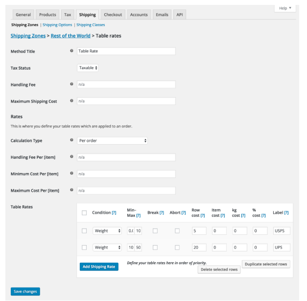 Table Rate Shipping