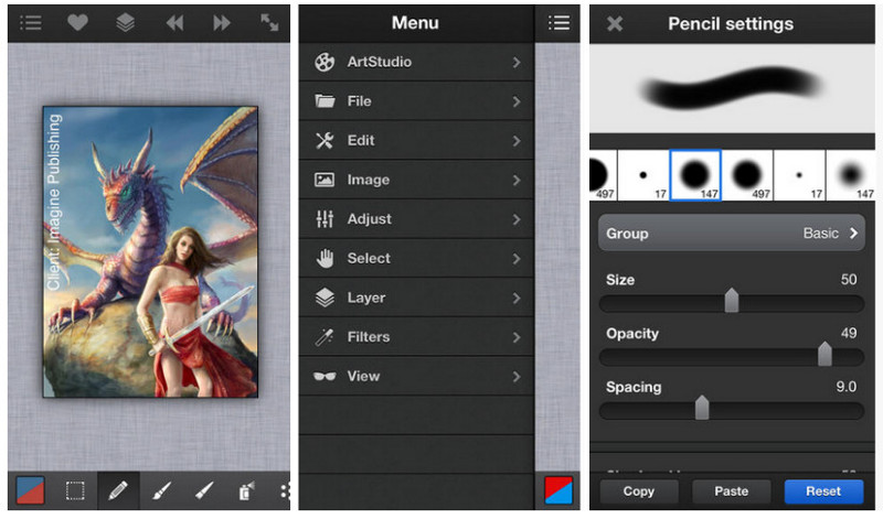 ArtStudio allows for pretty basic functionality on mobile devices