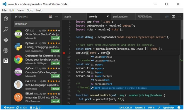 Visual Studio Code features support for over 30 programming languages