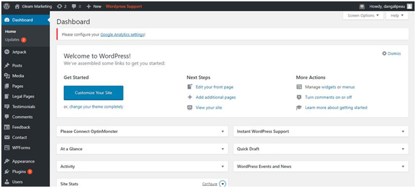 WordPress Dashboard Area