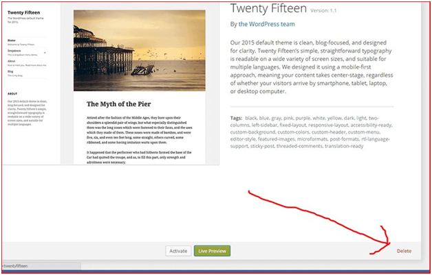 Delete Wordpress theme Delete Wordpress theme