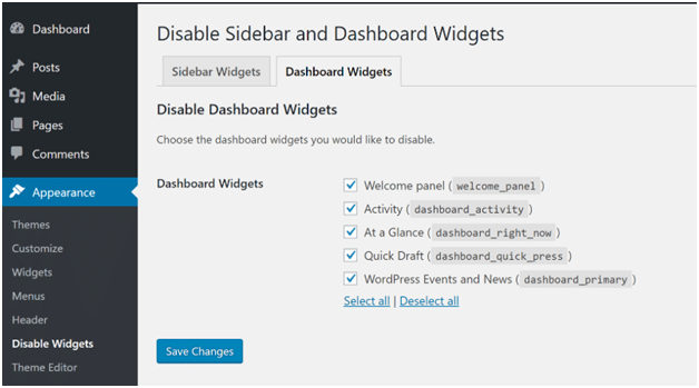 Disable Sidebar Slow Wordpress Dashboard