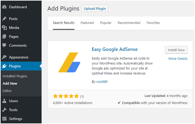 Google Adsense dashboard