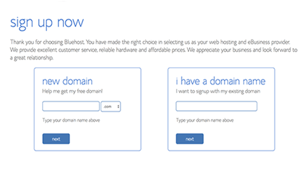 Bluehost Sign up Form