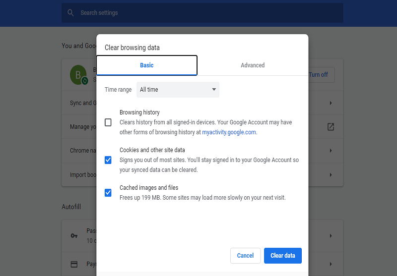 Basic Clear Browing Data